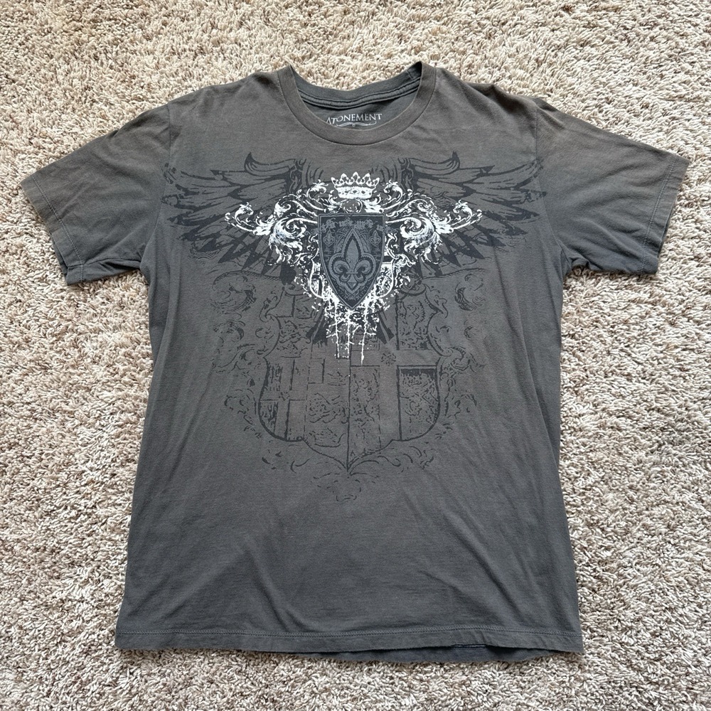 Y2K vintage Atonement Grunge Grey graphic tee with a cool design tagged large